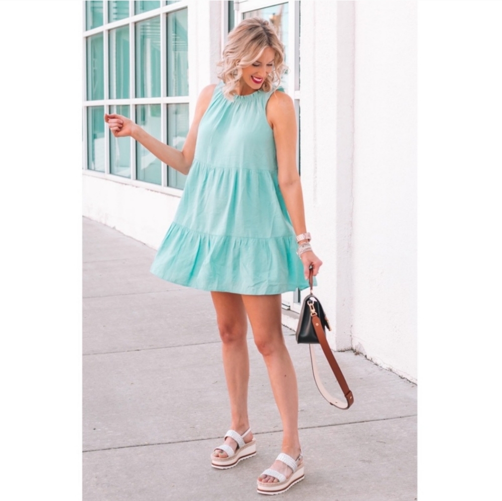 LOFT Mint Tiered Sleeveless Swing Dress Small NWT